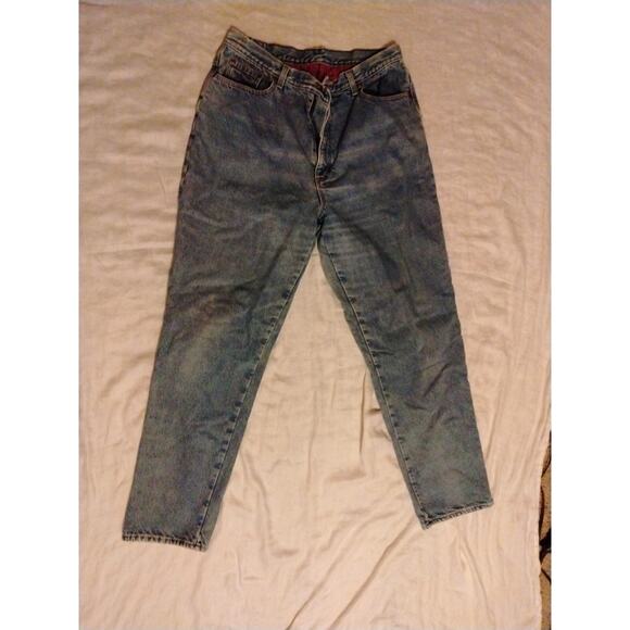 LL Bean WOMENS Double L Relaxed Fit Plaid Flannel Lined Denim Blue Jeans - Picture 1 of 10